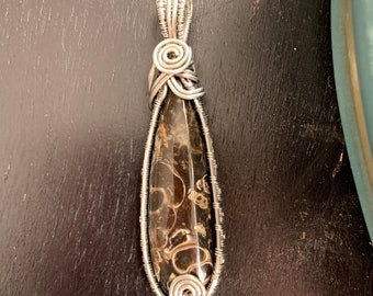 Turritella Fossil Agate Wire Wrapped Pendant