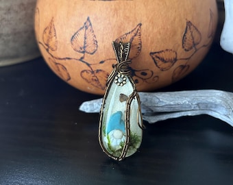 Gnome Blue Teardrop Wire Wrapped Pendant