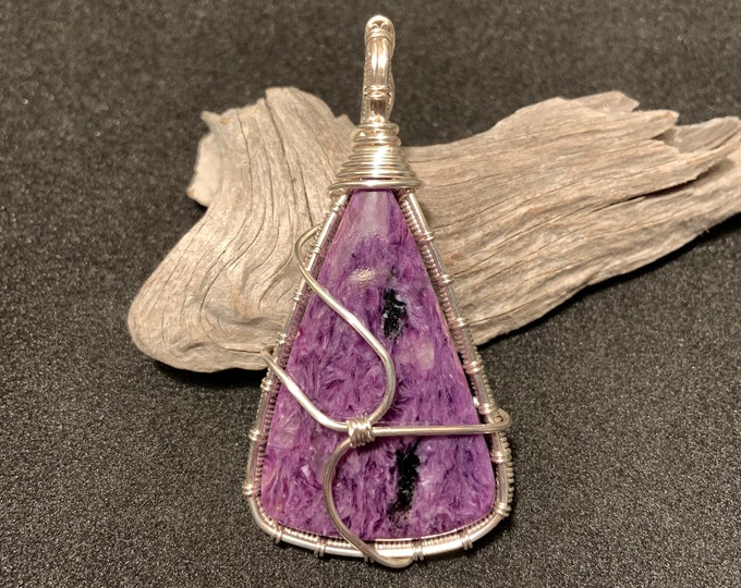 Purple Charoite Semi-Precious Wire Wrapped Pendant