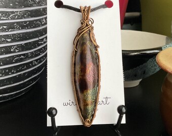 Wire Wrapped Polymer Clay Cabochon Pendant