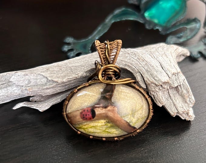 Featured listing image: Ladybug & Twig Wire Wrapped Resin Pendant