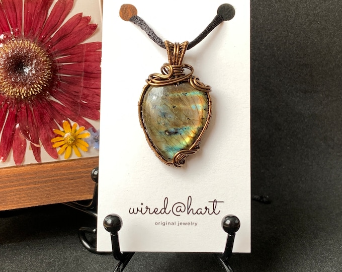 Labradorite Heart-Shaped Semi-Precious Wire Wrapped Pendant