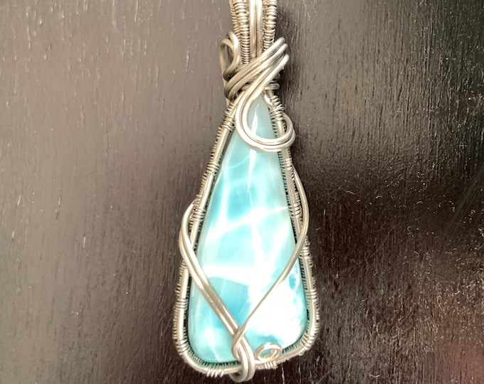 Larimar Semi-Precious Wired Wrapped Pendant