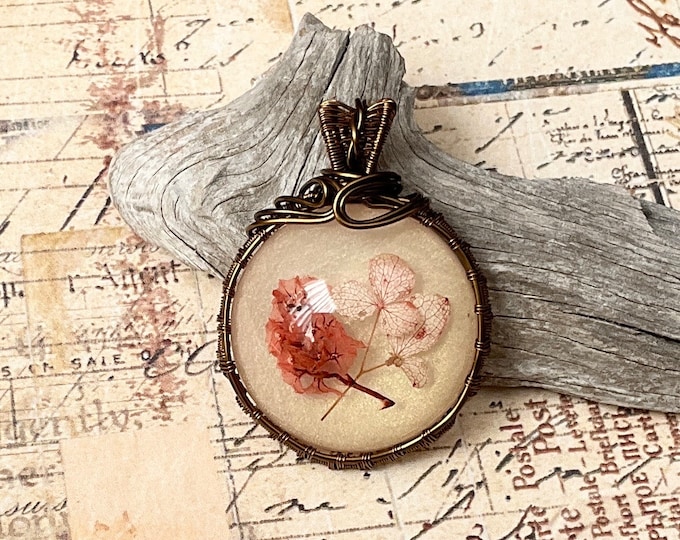 Floral Wire Wrapped Resin Pendant