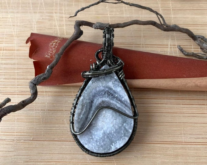 Desert Druzy Wire Wrapped Wrap Pendant