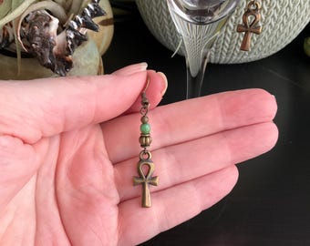 Bronze Ankh Dangle Earrings