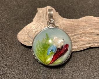 Goldfish Wire Wrapped Resin Pendant