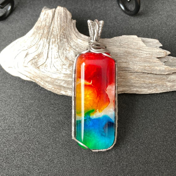 Primary Color Resin Art Wire Wrapped Pendant