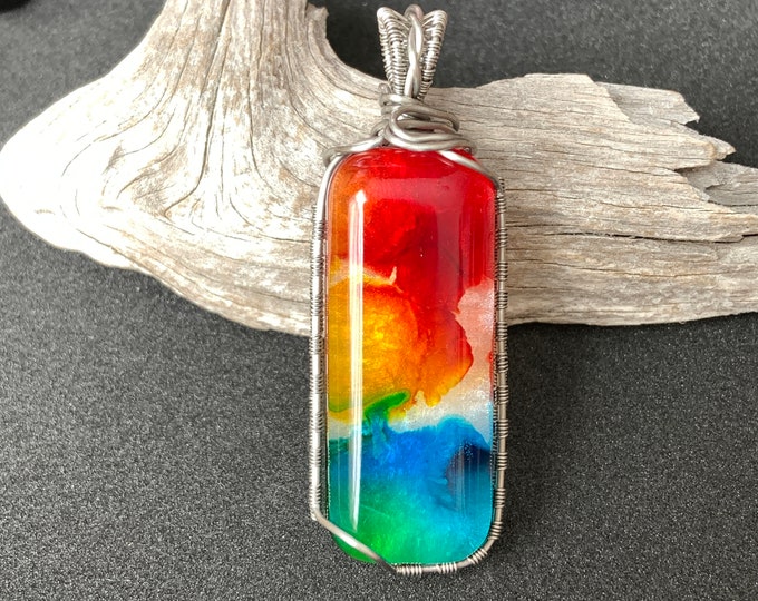 Primary Color Resin Art Wire Wrapped Pendant