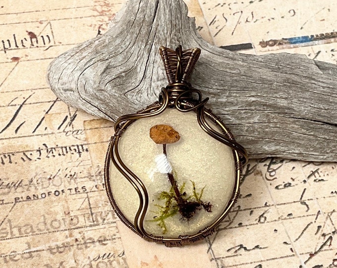 Real Mushroom Wire Wrapped Resin Pendant