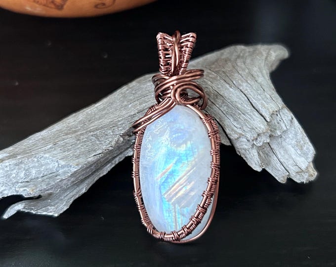 Featured listing image: Moonstone Semi-Precious Wire Wrapped Pendant