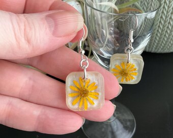 Yellow Flower Resin Art Earrings
