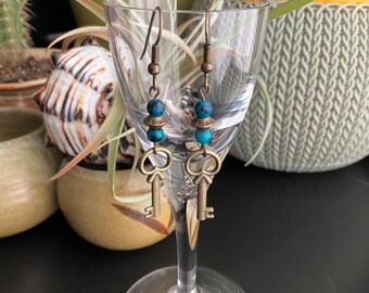 Bronze Key Dangle Earrings