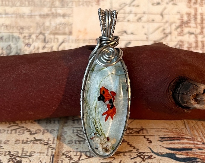 Koi Oval Wire Wrapped Pendant