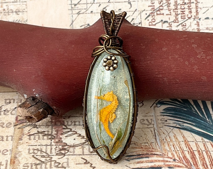 Seahorse Wire Wrapped Resin Pendant