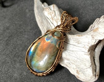 Labradorite Teardrop Wire Wrapped Pendant