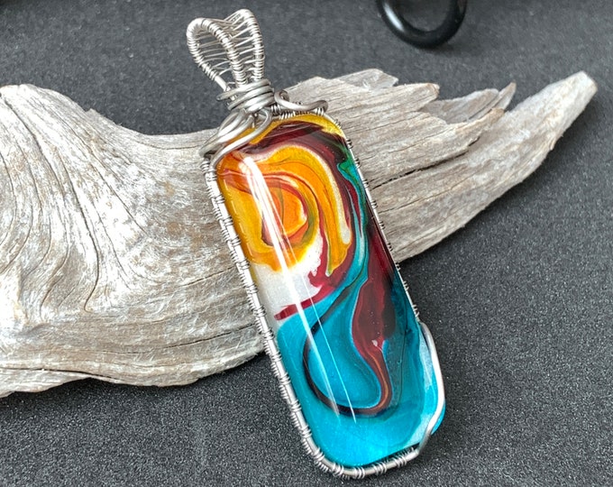 Color Swirl Resin Art Wire Wrapped Pendant