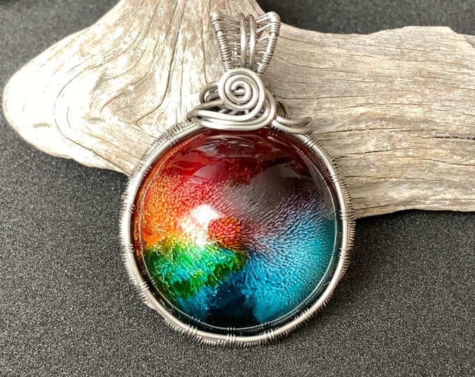 Nebula Inspired Resin Art Wire Wrapped Resin Pendant