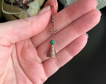Copper Cone & Malachite Bead Drop Earrings