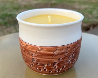100% Beeswax Candle in Handmade Stoneware Mug | Pure, Nontoxic, Unscented, Eco-Friendly Gift