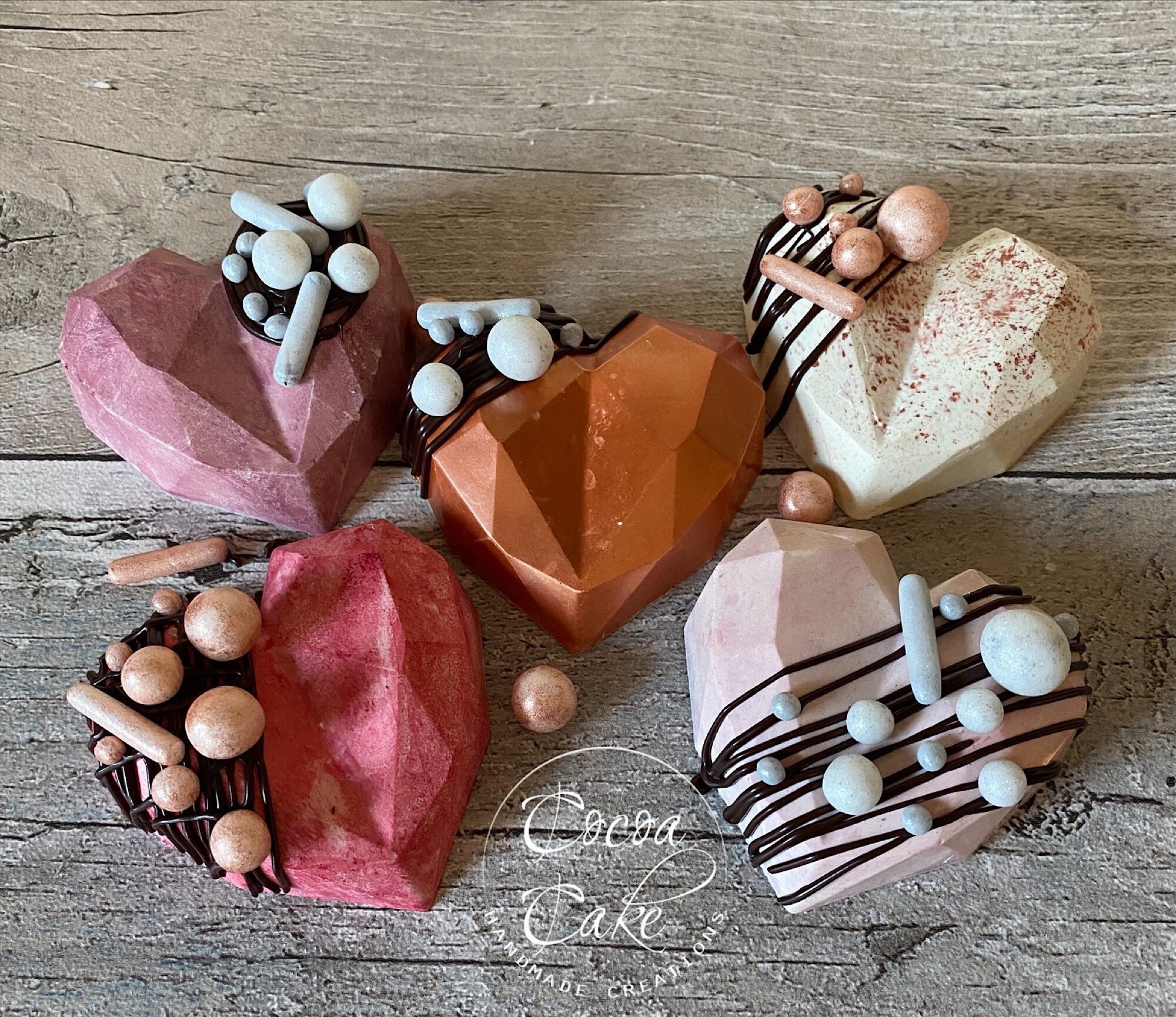 Handmade chocolate geo hearts cake cupcake topper Etsy