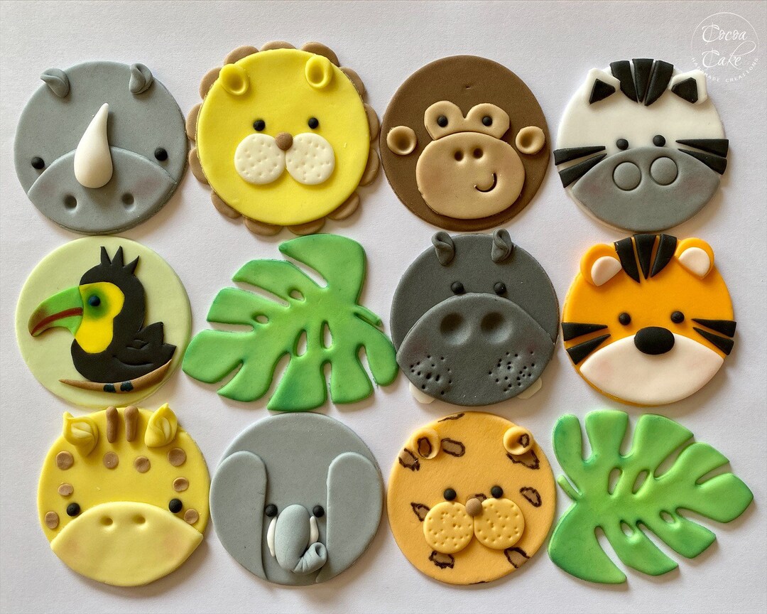 Handmade Edible Sugar Paste Cupcake Toppers Jungle Etsy