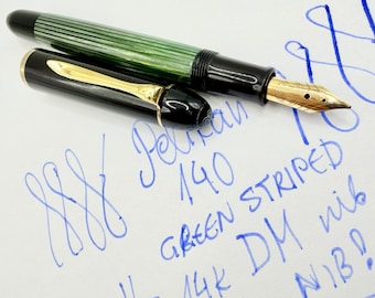 Pluma estilográfica PELIKAN 140 Torpedo estriado verde, revisada, plumín DM raro de 14k, 400