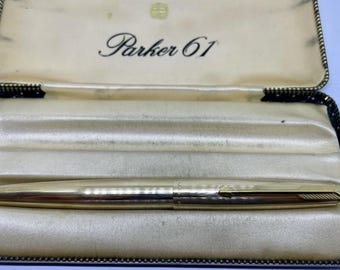 Pluma estilográfica Mint PARKER 61 en oro laminado - Plumín M de 14k - Estuche original - Duofold