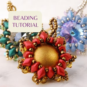Beaded Pendant/Earrings Beading Tutorial, Beadweaving pattern, Seed Bead DIY With Gemduos (PDF Pattern)