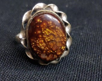 Handmade Fire Agate Ring, 925 Silver, Size 8, Saddle Mountains, AZ