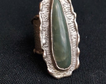 Handmade Blue/Green Jade Adjustable Ring, Nephrite from Arlington WA, set in Turkish Silver