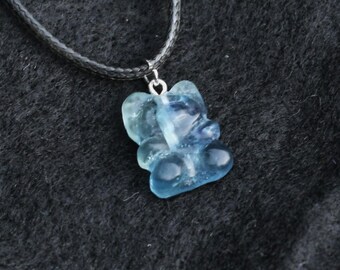 Hand-Carved Fluorite Gummy Bear Pendant on Braided Leather Cord
