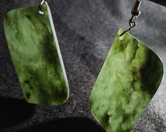 Handmade Darrington Jade Dangle Earrings: .925 Silver Hooks