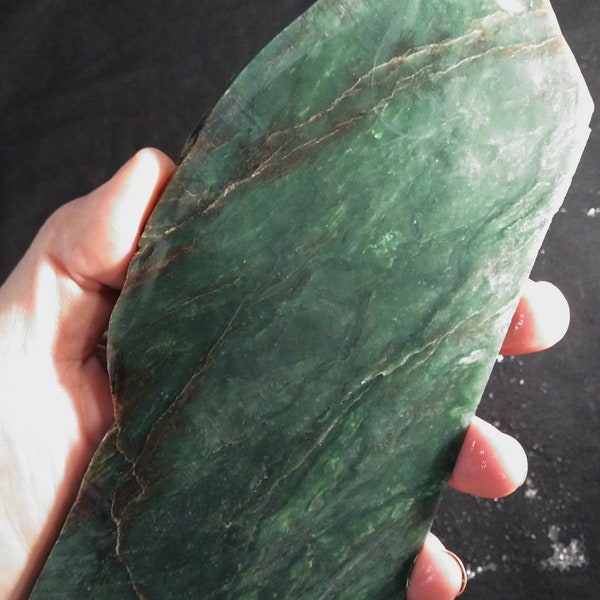 HIGH GRADE Kryptonite Green Jade with Chromium Green inclusions from Arlington Washington, large, thick-cut, rough slab for lapidary