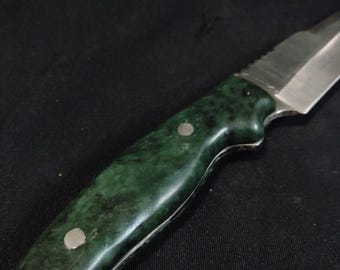 Handmade Nephrite Jade Handle Tanto Knife, full tang, paracord lashing, Skagit Co. WA