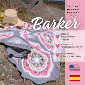 Crochet Blanket Pattern PDF Barker - Photo tutorial 41 pages file - Pattern Octagons, squares and triangles - Girl blanket pattern crochet