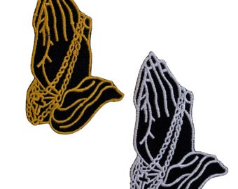 Praying Hands Iron On Patch Sew On Applique with Cross Rose Anchor Flash for Hat Jacket T-Shirt