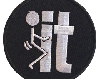 FK it badge rond noir fer à coudre sur patch brodé applique