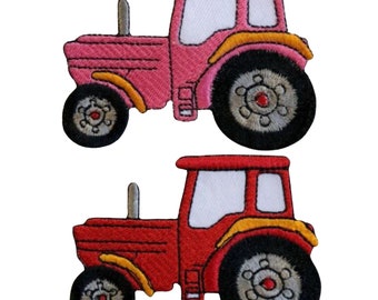 Farming Tractor Cute Red Iron Sew on Handmade Embroidered Patch Applique