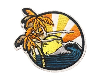 Beach Sunset With Palm Trees Iron On Patch Embroidered Sew On Applique Badge