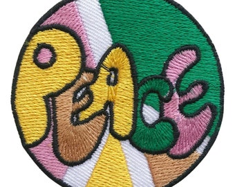 Toppa Ricamata Simbolo Della Pace Con Fiore - 7 Cm - Applicabile A Ferro O Da Cucire