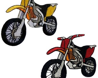 Dirt Bike Motorcross Racing Off Road Yellow Iron on Handmade Embroidered Patch Applique