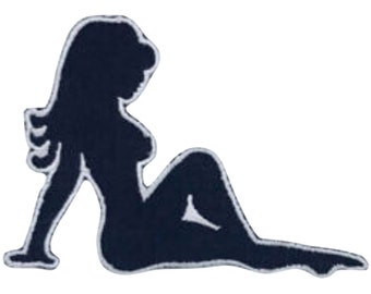 May include: Black silhouette of a woman sitting with her legs crossed. The silhouette is outlined in white.