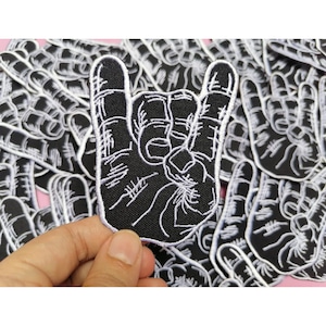 Rock and Roll hand Sign Music Biker Iron Sew on Embroidered Patch