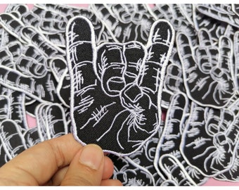 Rock and Roll hand Sign Music Biker Iron Sew on Embroidered Patch