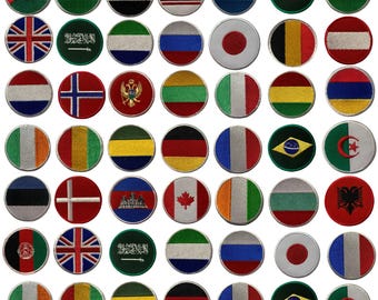 All World International Country Round Flag Iron On Patch Embroidered Sew On Applique National Badge A-F