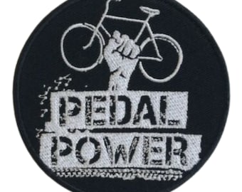 Pedal Power Bicycle Badge Black Iron on patch Sew on Embroidered Patch Applique