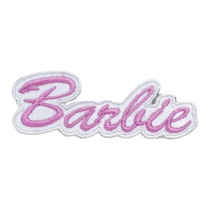 Barbie Pink on White Iron on sew on Handmade Embroidered Patch cloth badge Applique