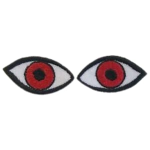 Puede incluir: Dos parches bordados para planchar con ojos rojos y pupilas negras. Los ojos son blancos con un contorno negro.