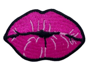 Hot Pink Lip Kiss Patch Iron On Sew On Embroidered Badge Applique for Ladies